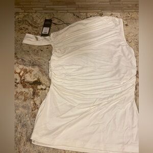 Fashion Nova White One-Shoulder Top